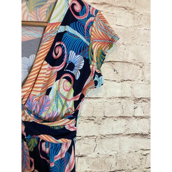 Chetta B Dress Womens Small A Line Tropical Jungle Print Colorful Stretch Draped - Picture 4 of 14